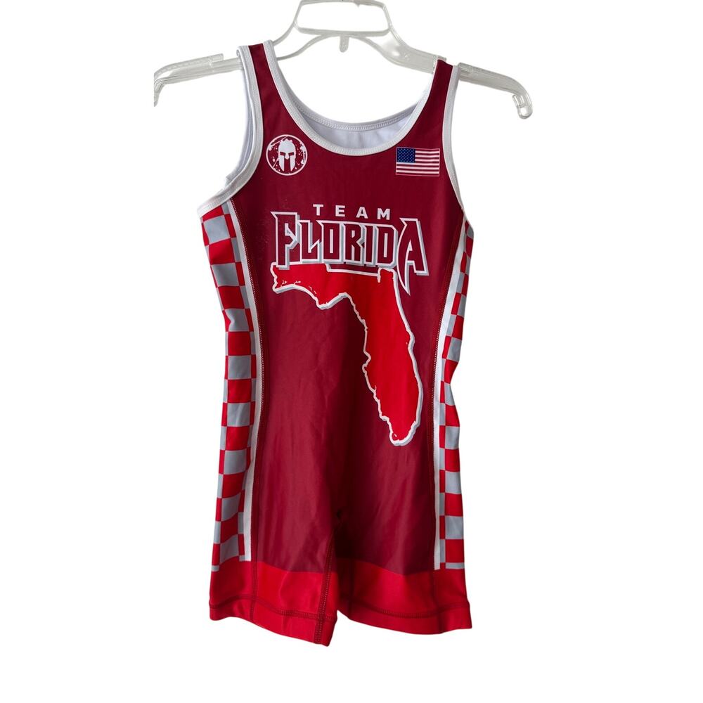 Team Florida FAWA Wrestling Singlet Youth Red White USA Spartan Competition